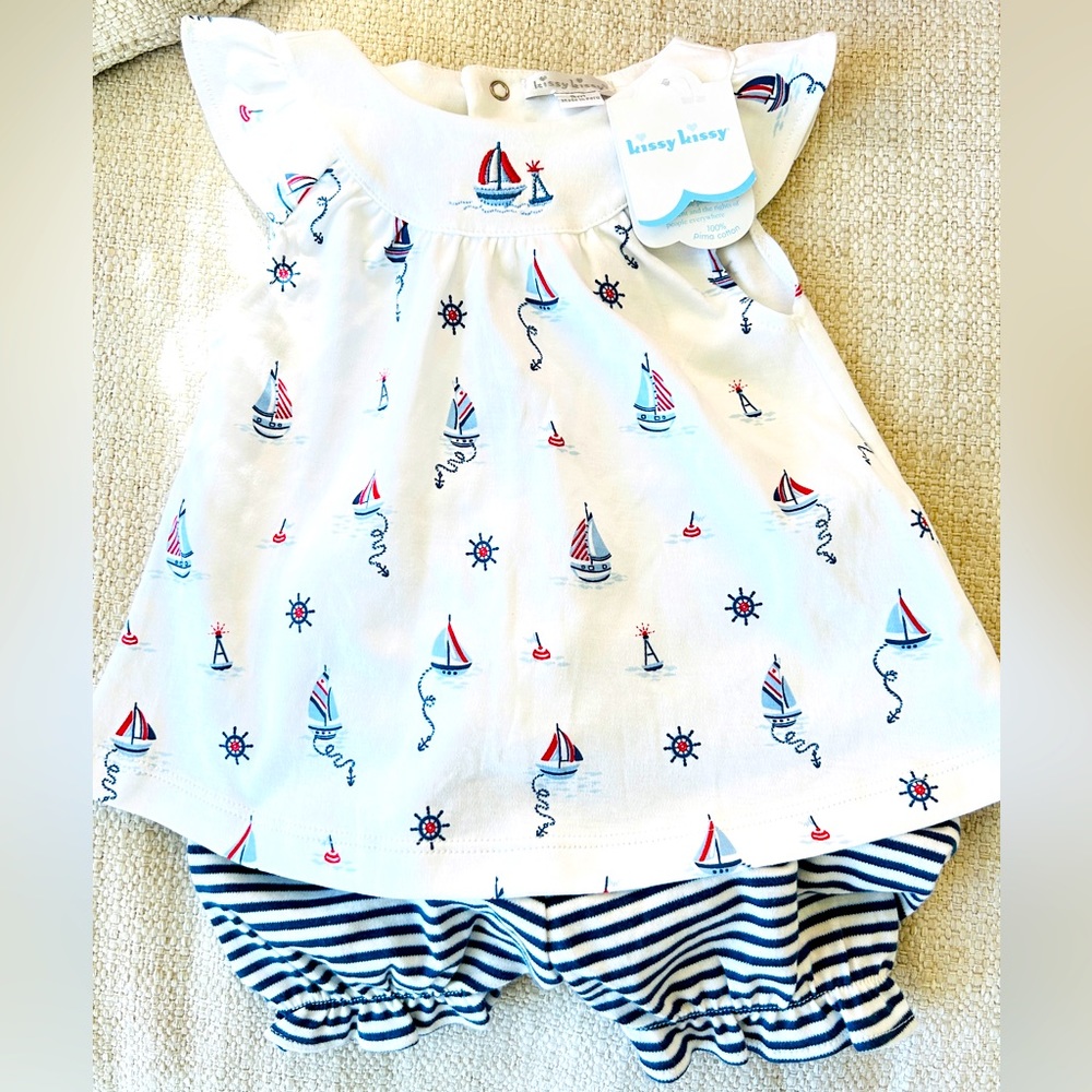 Precious Nautical Baby Girls Top And Pantaloons.
